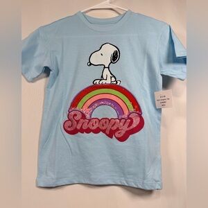 Youth Peanuts Snoopy Blue Graphic T-Shirt with Rainbow Design NWT